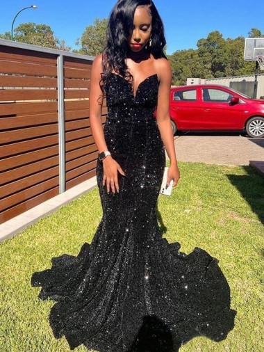 Buy Mermaid Sweetheart Sleeveless Long Floor Length Velvet Sequin Prom Dress UK