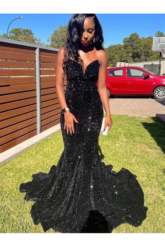 Buy Mermaid Sweetheart Sleeveless Long Floor Length Velvet Sequin Prom Dress UK