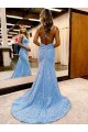 Buy Criss Cross Open Back V-Neck Sleeveless Long Velvet Sequin Prom Dress UK