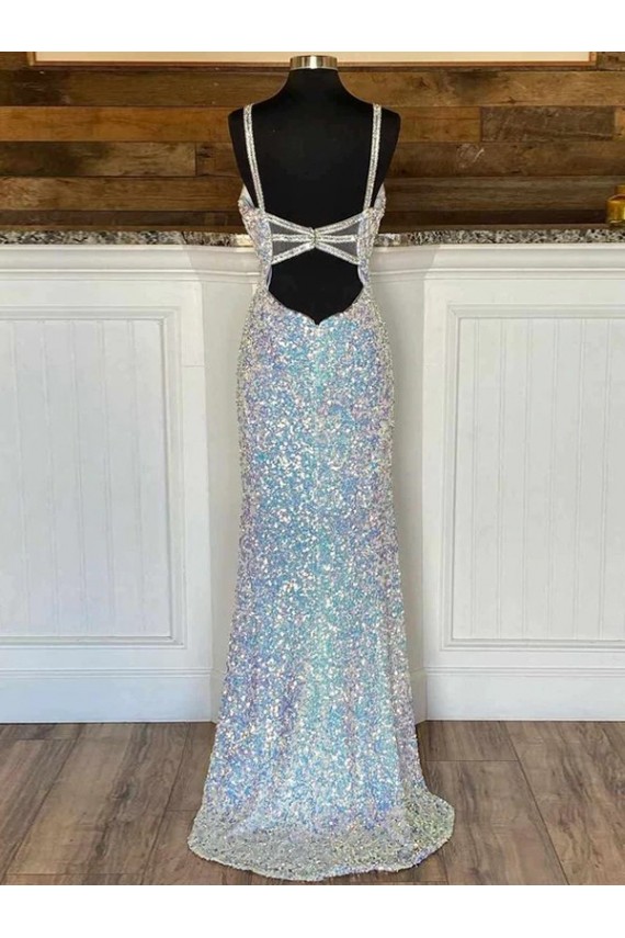 Buy V-Neck Sleeveless Long Sweep Train Velvet Sequin Prom Dress UK