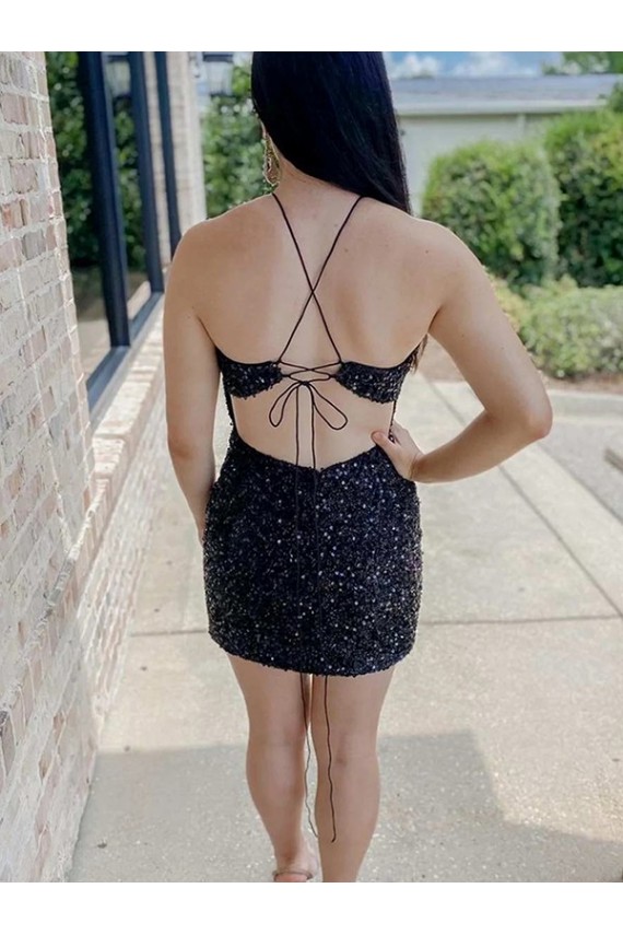 Buy Halter Sleeveless Short Velvet Sequin Homecoming Dress / Prom Dress UK