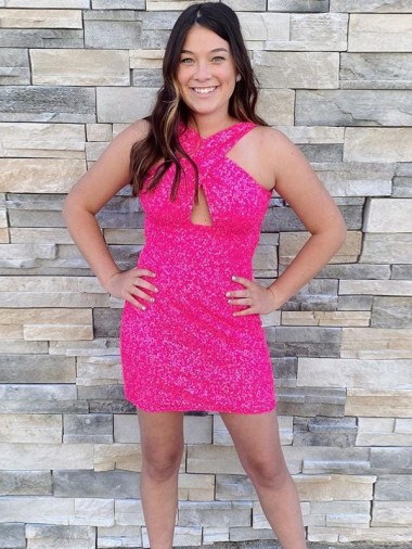 Buy Halter Sleeveless Short Velvet Sequin Cocktail Homecoming Dress / Prom Dress UK