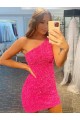 Buy Short One Shoulder Sleeveless Velvet Sequin Homecoming Dress / Prom Dress UK