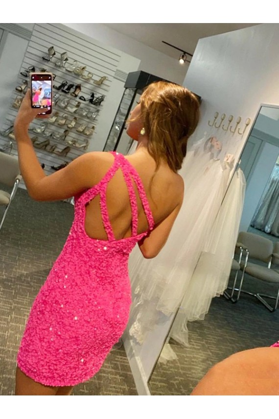 Buy Short One Shoulder Sleeveless Velvet Sequin Homecoming Dress / Prom Dress UK