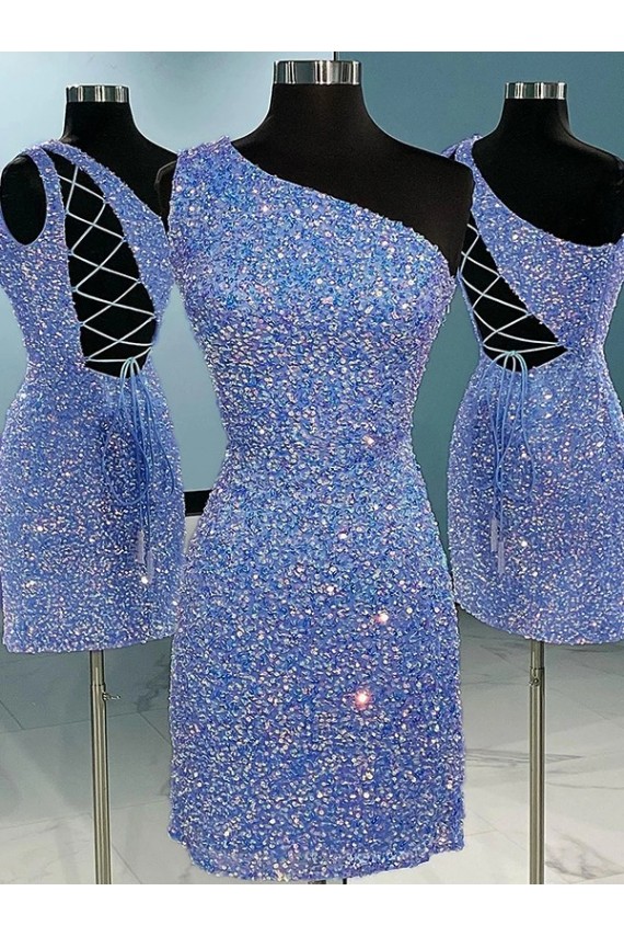 Buy Short Velvet Sequin One Shoulder Sleeveless Homecoming Dress / Prom Dress UK