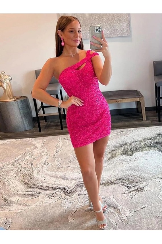 Buy Velvet Sequin One Shoulder Sleeveless Short Homecoming Dress / Prom Dress UK