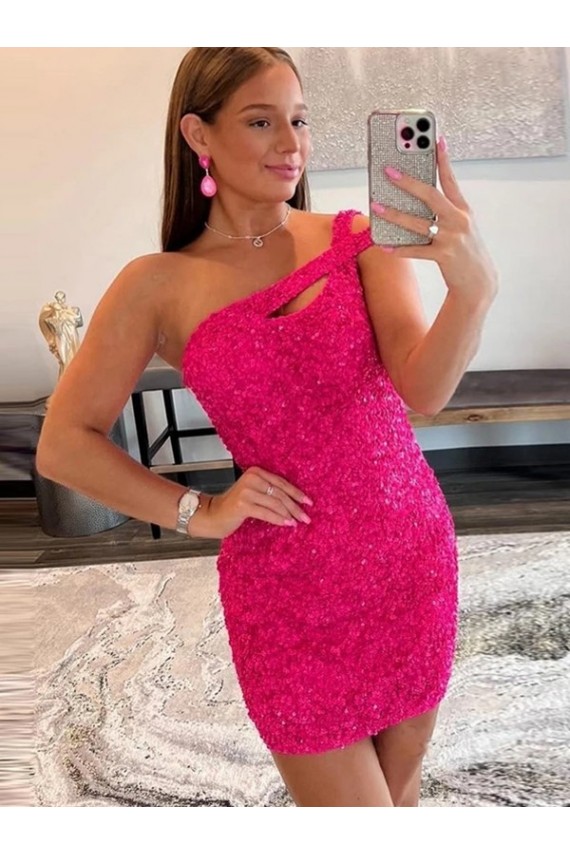 Buy Velvet Sequin One Shoulder Sleeveless Short Homecoming Dress / Prom Dress UK