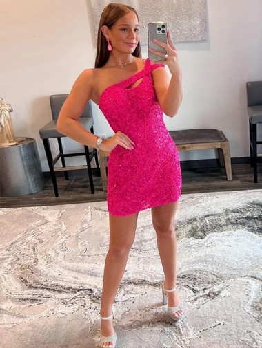 Buy Velvet Sequin One Shoulder Sleeveless Short Homecoming Dress / Prom Dress UK