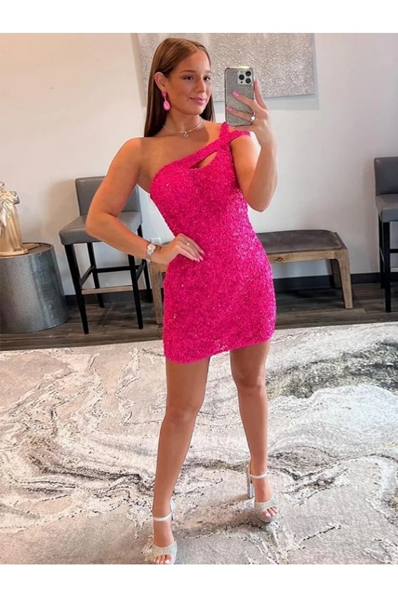 Buy Velvet Sequin One Shoulder Sleeveless Short Homecoming Dress / Prom Dress UK