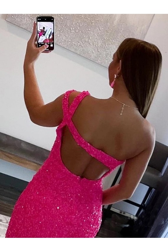 Buy Velvet Sequin One Shoulder Sleeveless Short Homecoming Dress / Prom Dress UK