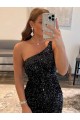 Buy One Shoulder Sleeveless Short Velvet Sequin Homecoming Dress / Prom Dress UK