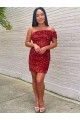 Buy Short One Shoulder Sleeveless Velvet Sequin Cocktail Homecoming Dress / Prom Dress UK