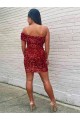 Buy Short One Shoulder Sleeveless Velvet Sequin Cocktail Homecoming Dress / Prom Dress UK