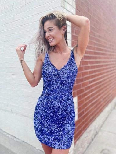 Buy Short Velvet Sequin V-Neck Sleeveless Homecoming Dress / Prom Dress UK