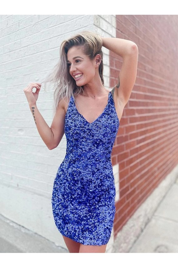 Buy Short Velvet Sequin V-Neck Sleeveless Homecoming Dress / Prom Dress UK