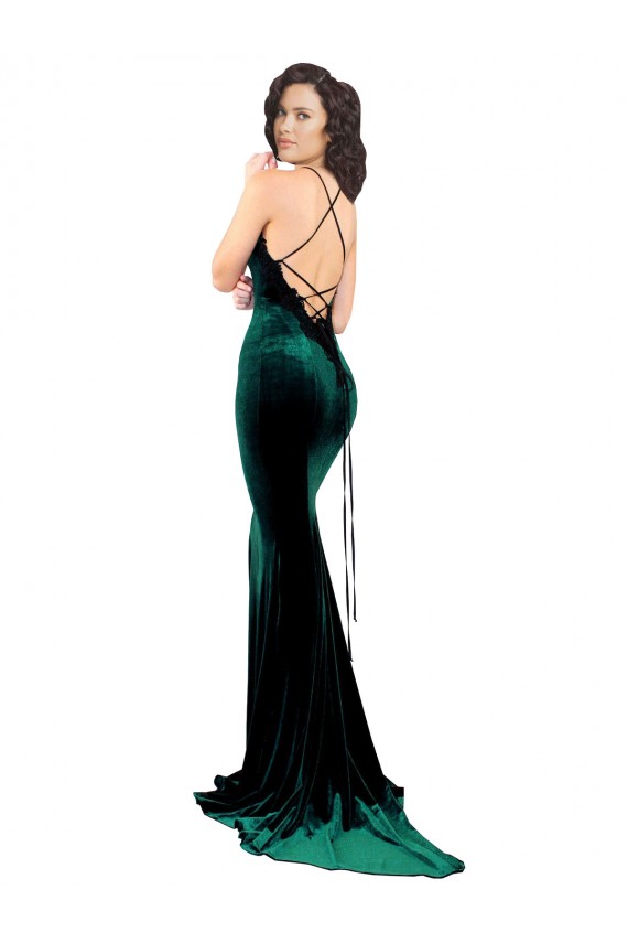 Buy High Neck Formal Stretch Velvet Bridesmaid Dress / Prom Dress with Black Lace Embroidery UK