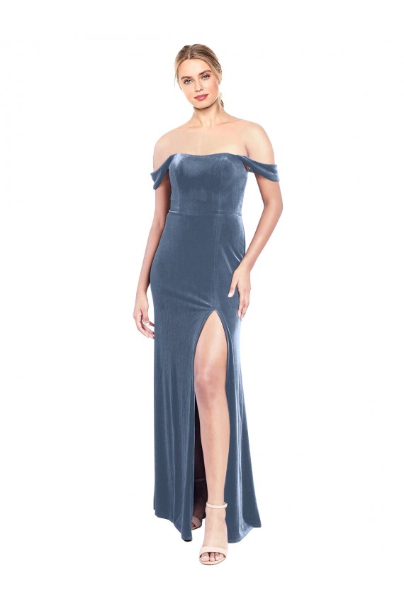 Buy Draped Sleeves Wide Scoop Neck Off the Shoulder Velvet Bridesmaid Dress / Prom Dress UK