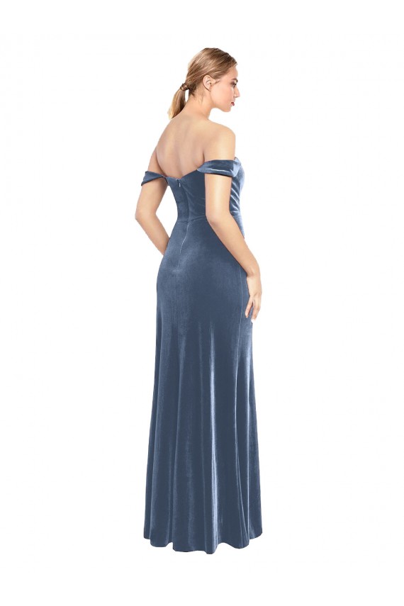 Buy Draped Sleeves Wide Scoop Neck Off the Shoulder Velvet Bridesmaid Dress / Prom Dress UK