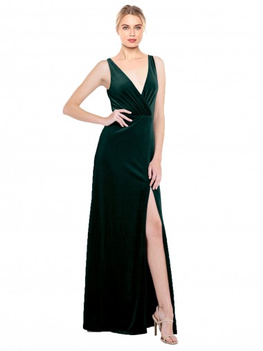 Buy Sleek V-Neck Long Formal Velvet Bridesmaid Dress / Prom Dress with Side Slit UK