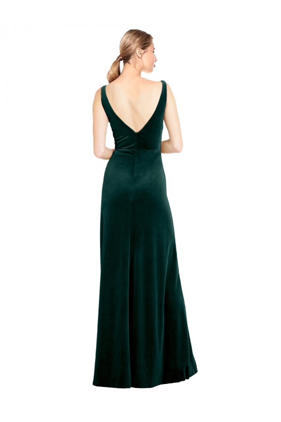Buy Sleek V-Neck Long Formal Velvet Bridesmaid Dress / Prom Dress with Side Slit UK