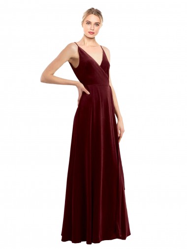 Buy Faux Wrap V-Neck Sleek Long Formal Velvet Bridesmaid Dress / Prom Dress UK