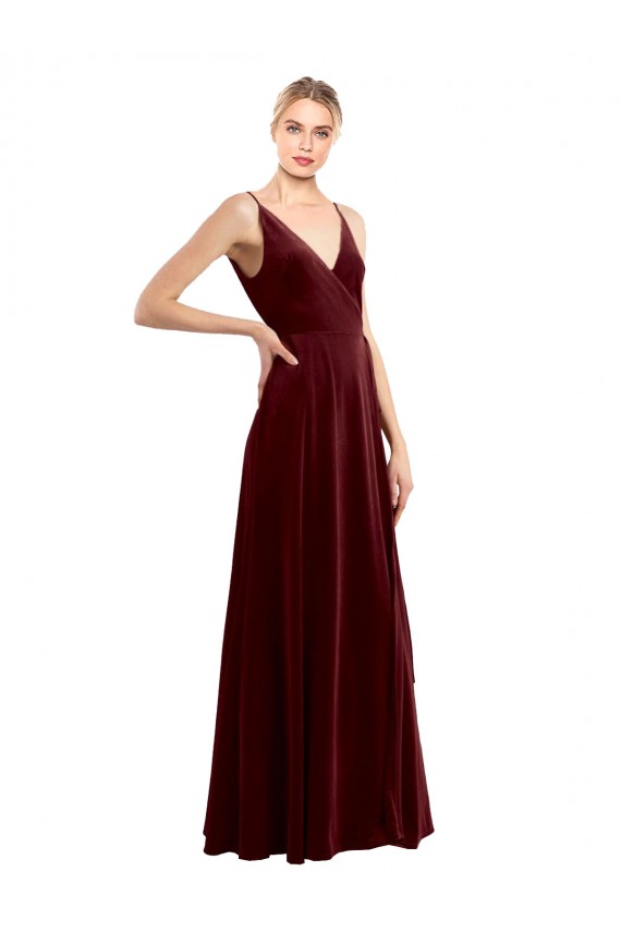 Buy Faux Wrap V-Neck Sleek Long Formal Velvet Bridesmaid Dress / Prom Dress UK