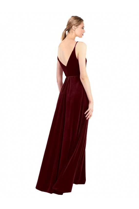 Buy Faux Wrap V-Neck Sleek Long Formal Velvet Bridesmaid Dress / Prom Dress UK