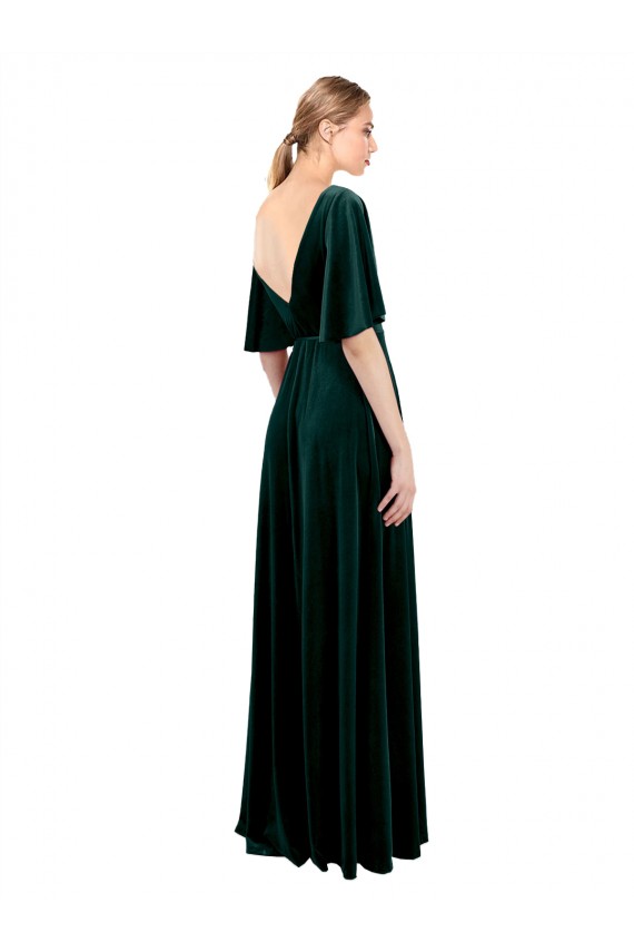 Buy Deep V-Neck Flutter Sleeves Long Velvet Wrap Bridesmaid Dress / Prom Dress UK