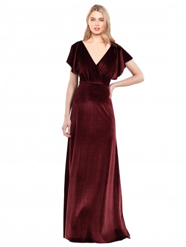 Buy Flutter Sleeves Open Back Long Velvet Bridesmaid Dress / Prom Dress UK