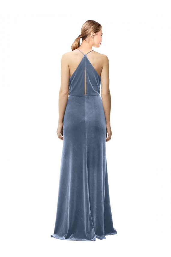 Buy Halter Cowl Neck Long A-Line Velvet Bridesmaid Dress / Prom Dress with Keyhole Back UK