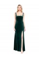 Buy Square Neck Full Length Velvet Bridesmaid Dress / Prom Dress with Side Slit UK