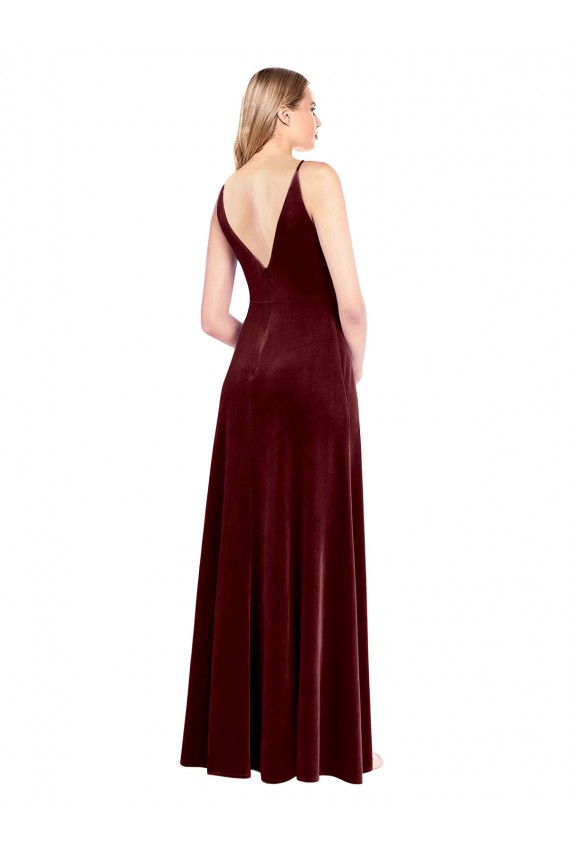 Buy Faux Surplice Neckline Slim A-Line Long Velvet Bridesmaid Dress / Prom Dress UK