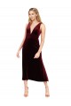 Buy Daring Plunging V-Neckline Short Midi Cocktail Length Velvet Bridesmaid Dress / Prom Dress UK