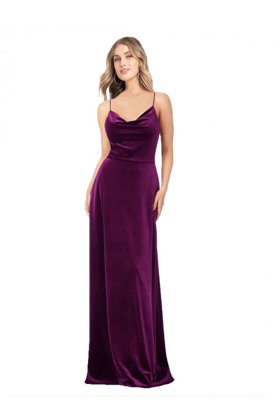 Buy Draped Neckline Spaghetti Straps Formal Velvet Bridesmaid Dress / Prom Dress UK