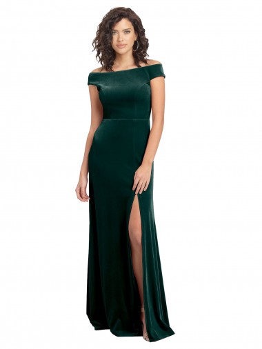 Buy Floor Length Cap Sleeves Long Formal Velvet Bridesmaid Dress / Prom Dress with High Side Slit UK