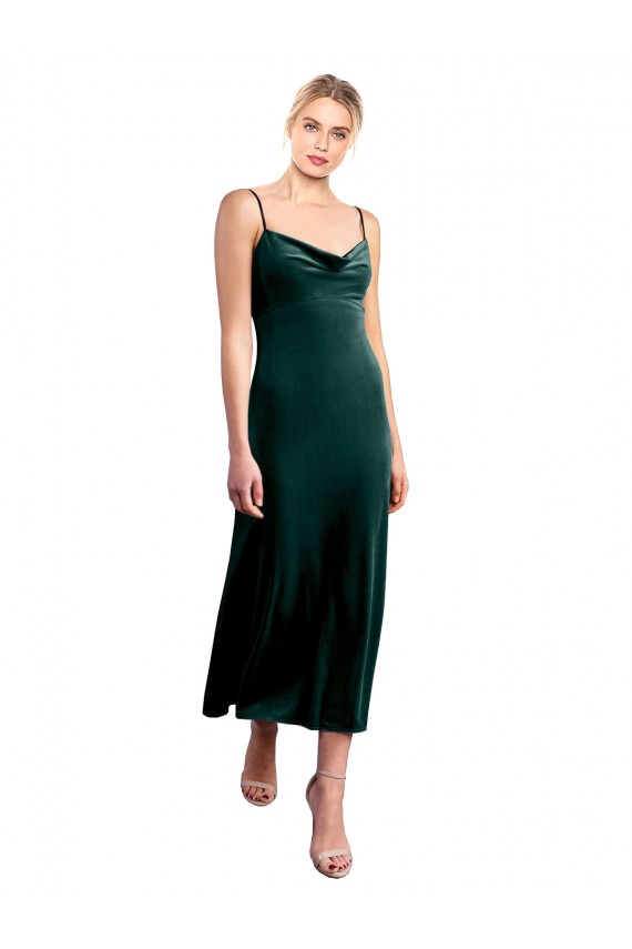 Buy Midi Cocktail Length Cowl Neck Velvet Slip Bridesmaid Dress / Prom Dress UK