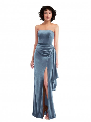 Buy Strapless Formal Velvet Maxi Bridesmaid Dress / Prom Dress with Draped Skirt UK