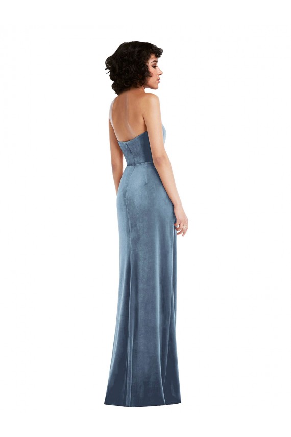 Buy Strapless Formal Velvet Maxi Bridesmaid Dress / Prom Dress with Draped Skirt UK