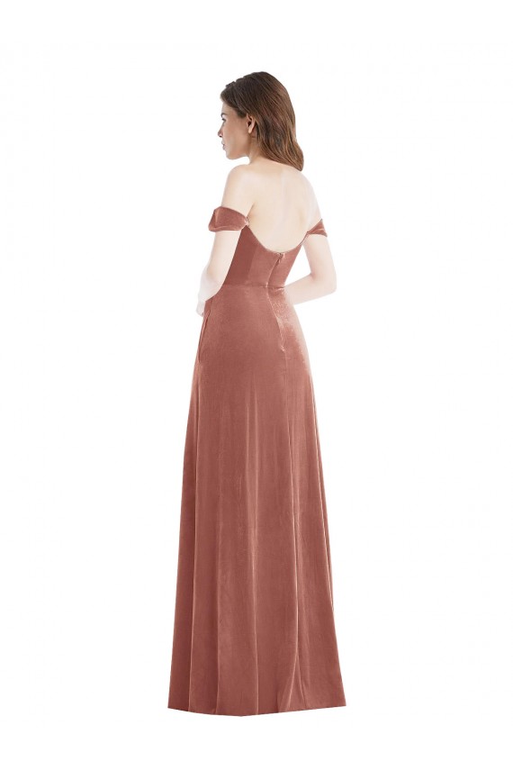 Buy Off the Shoulder Flounce Sleeve Velvet Maxi Bridesmaid Dress / Prom Dress UK