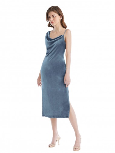 Buy Midi Length Asymmetrical One Shoulder Velvet Slip Bridesmaid Dress / Prom Dress UK