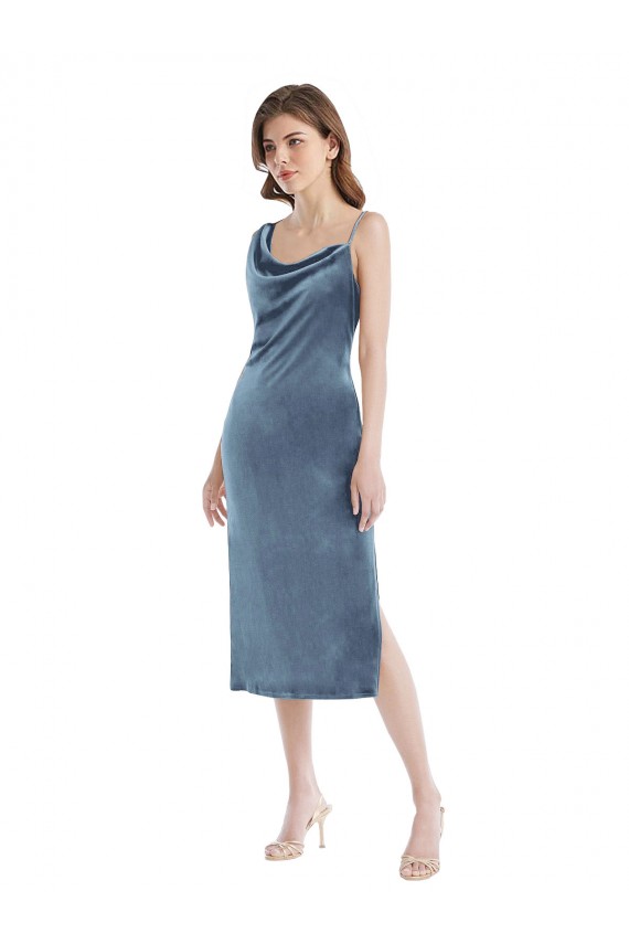 Buy Midi Length Asymmetrical One Shoulder Velvet Slip Bridesmaid Dress / Prom Dress UK