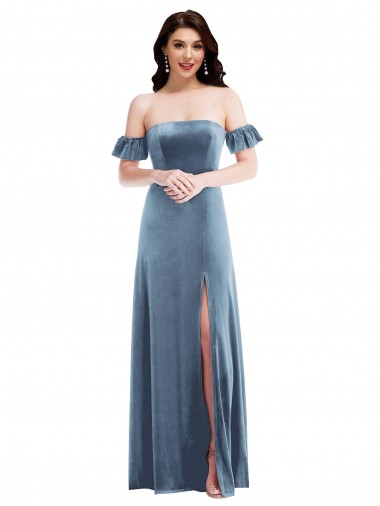 Buy Ruffle Sleeve Off the Shoulder Velvet Maxi Bridesmaid Dress / Prom Dress UK
