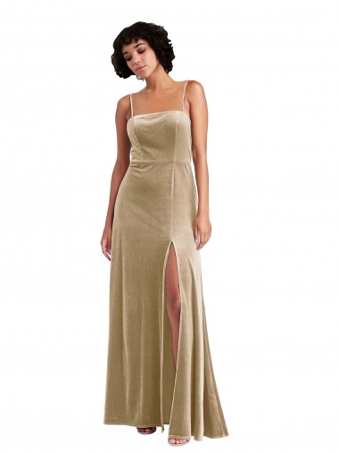 Buy Square Neck Formal Velvet Maxi Bridesmaid Dress / Prom Dress with Front Slit UK