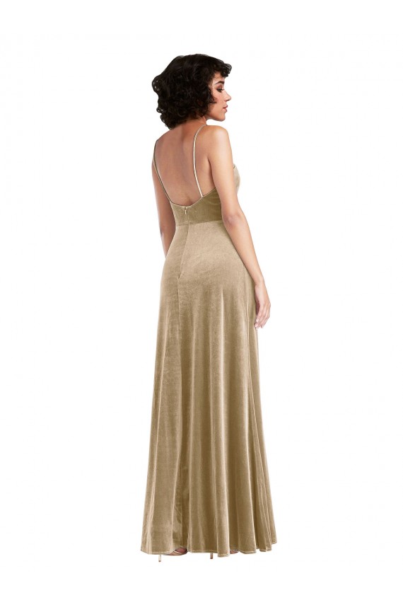 Buy Square Neck Formal Velvet Maxi Bridesmaid Dress / Prom Dress with Front Slit UK