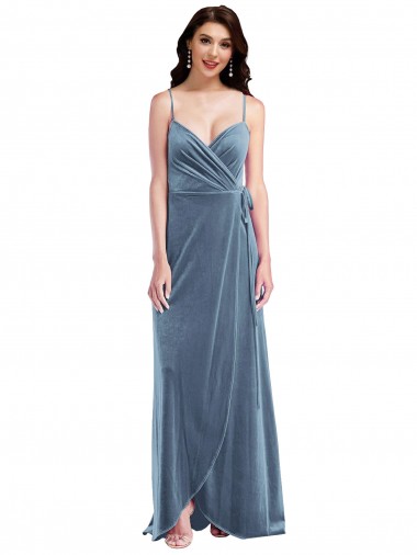 Buy Velvet Wrap Maxi Bridesmaid Dress / Prom Dress with Pockets UK