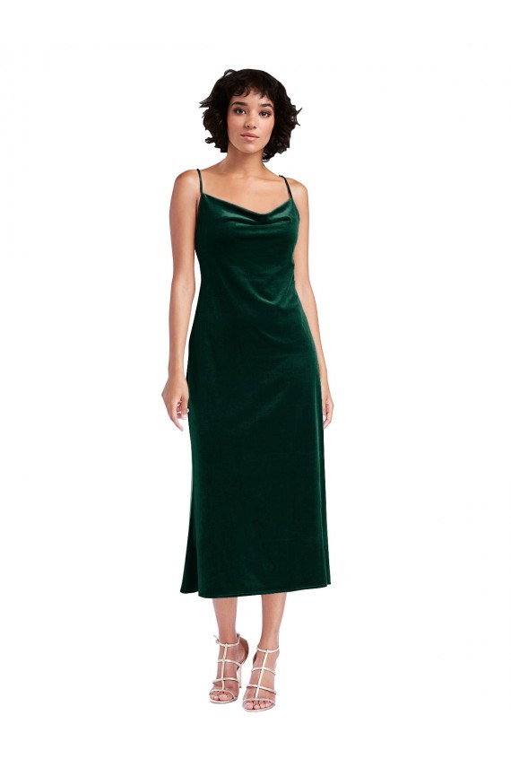 Buy Midi Length Cowl Neck Formal Velvet Short Cocktail Slip Bridesmaid Dress / Prom Dress UK