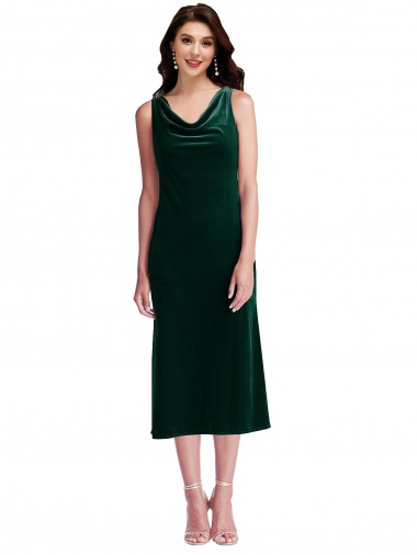 Buy Cowl Neck Velvet Midi Cocktail Length Bridesmaid Dress / Prom Dress UK