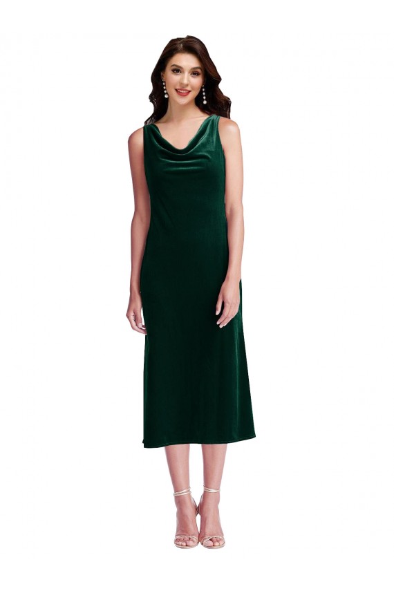 Buy Cowl Neck Velvet Midi Cocktail Length Bridesmaid Dress / Prom Dress UK