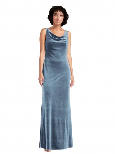 Buy Floor Length Cowl Neck Long Stretch Velvet Maxi Bridesmaid Dress / Prom Dress UK