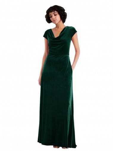 Buy Cowl Neck Cap Sleeve Velvet Maxi Bridesmaid Dress / Prom Dress with Pockets UK